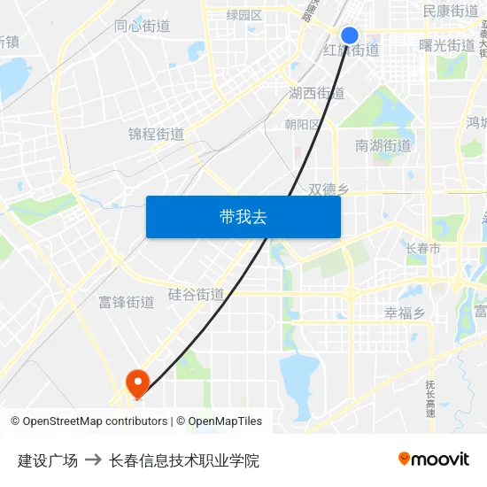 建设广场 to 长春信息技术职业学院 map