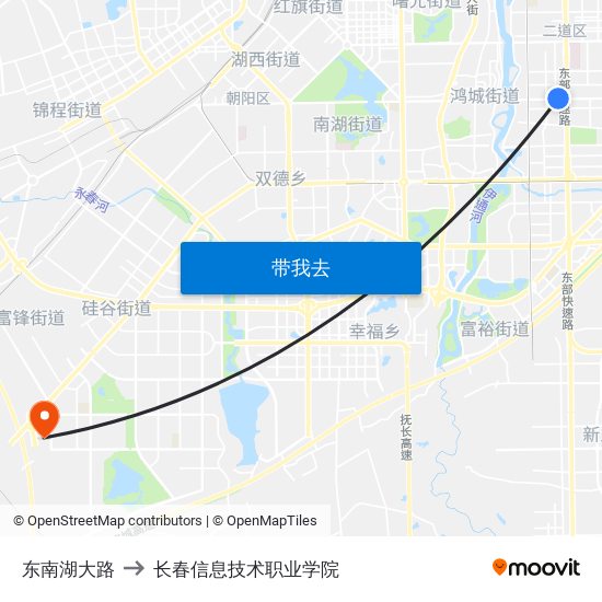 东南湖大路 to 长春信息技术职业学院 map