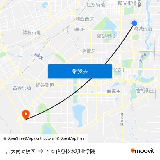 吉大南岭校区 to 长春信息技术职业学院 map