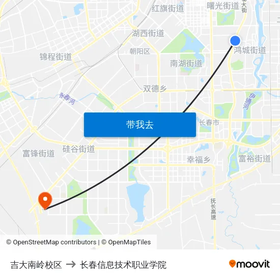 吉大南岭校区 to 长春信息技术职业学院 map