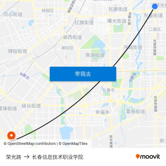 荣光路 to 长春信息技术职业学院 map