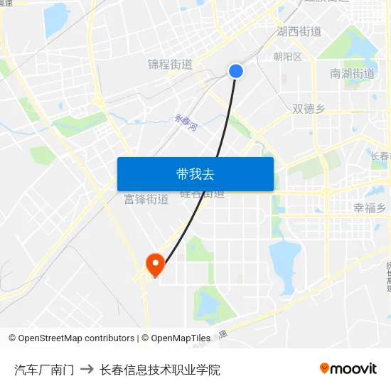 汽车厂南门 to 长春信息技术职业学院 map
