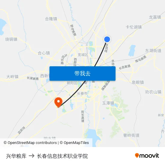 兴华粮库 to 长春信息技术职业学院 map