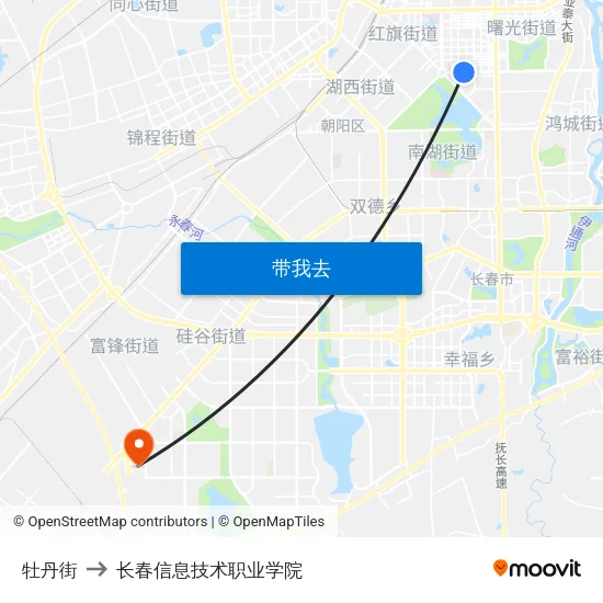 牡丹街 to 长春信息技术职业学院 map