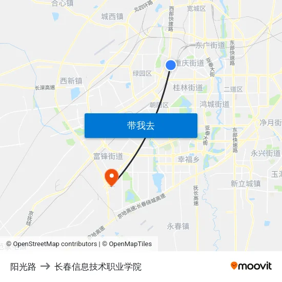 阳光路 to 长春信息技术职业学院 map
