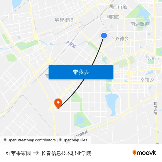 红苹果家园 to 长春信息技术职业学院 map