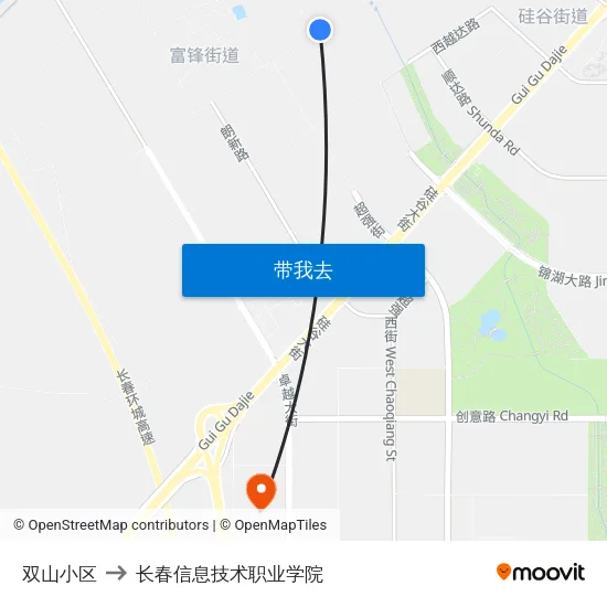 双山小区 to 长春信息技术职业学院 map