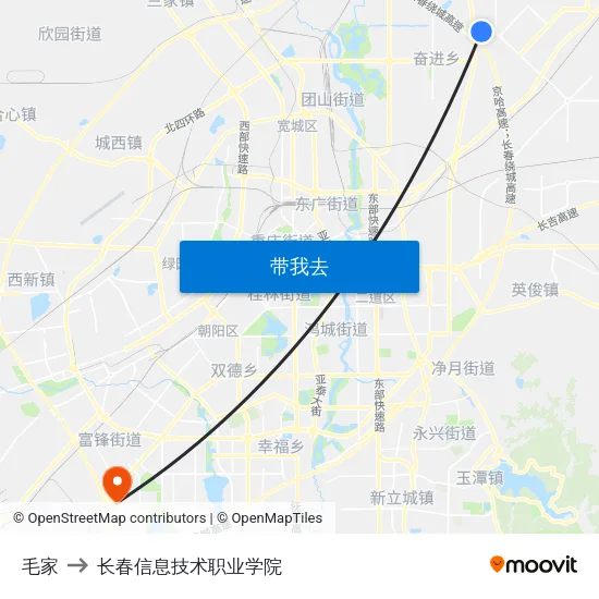 毛家 to 长春信息技术职业学院 map