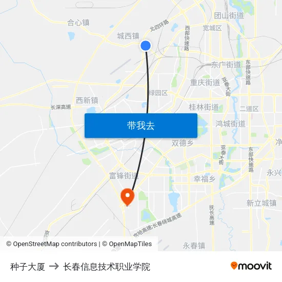 种子大厦 to 长春信息技术职业学院 map