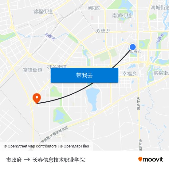 市政府 to 长春信息技术职业学院 map