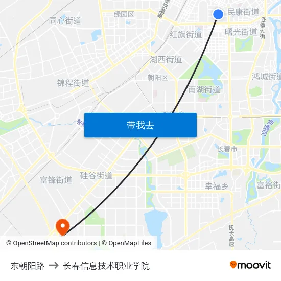 东朝阳路 to 长春信息技术职业学院 map
