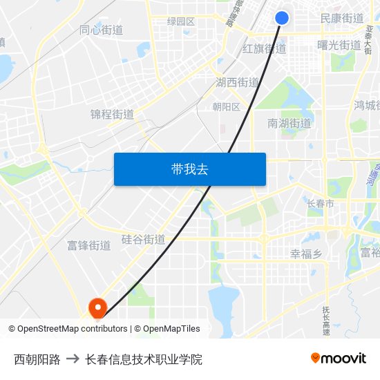 西朝阳路 to 长春信息技术职业学院 map