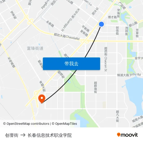 创誉街 to 长春信息技术职业学院 map