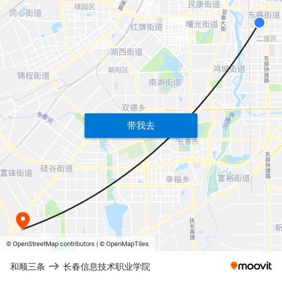 和顺三条 to 长春信息技术职业学院 map