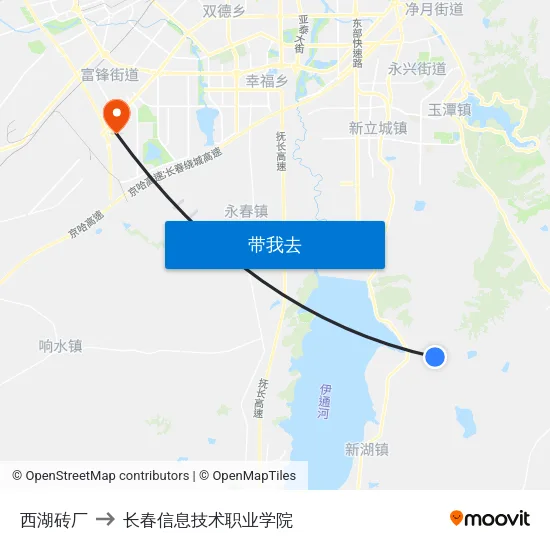 西湖砖厂 to 长春信息技术职业学院 map