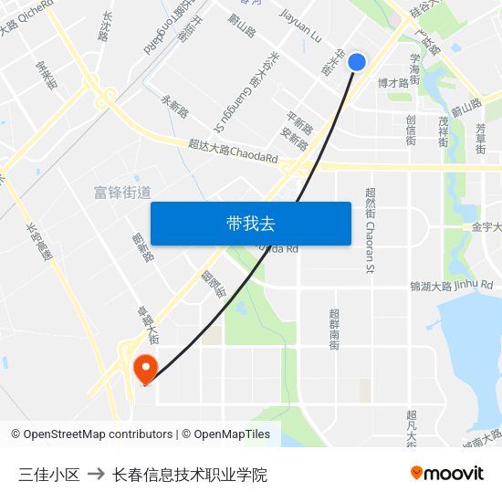 三佳小区 to 长春信息技术职业学院 map