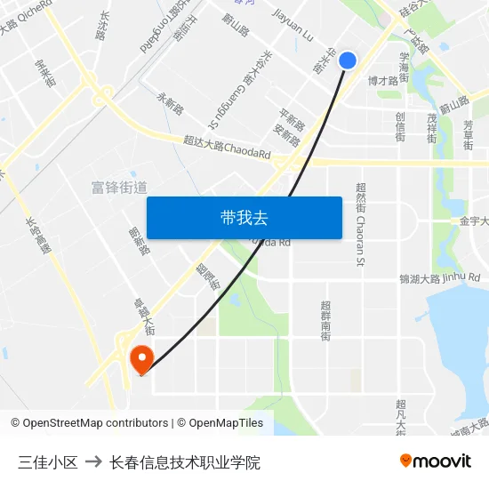 三佳小区 to 长春信息技术职业学院 map