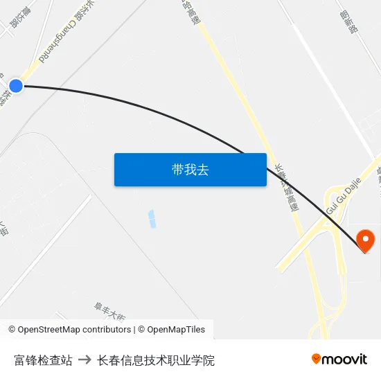 富锋检查站 to 长春信息技术职业学院 map