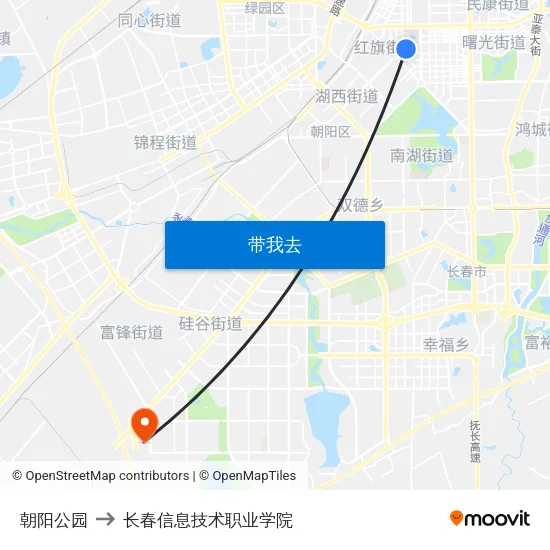 朝阳公园 to 长春信息技术职业学院 map