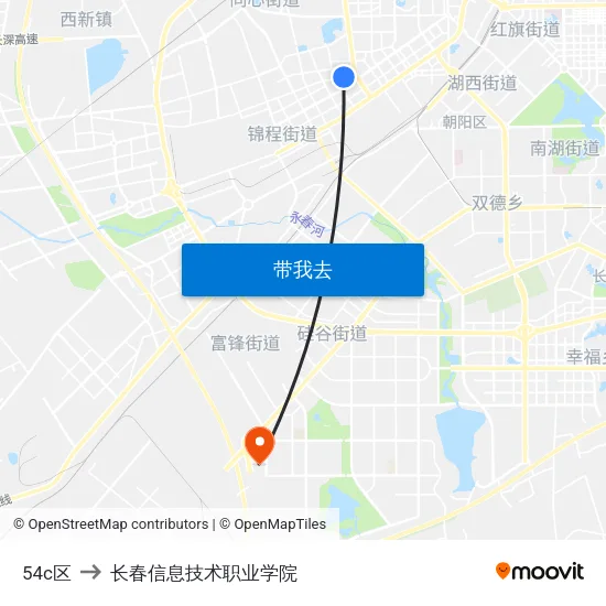 54c区 to 长春信息技术职业学院 map
