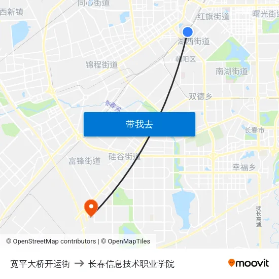 宽平大桥开运街 to 长春信息技术职业学院 map