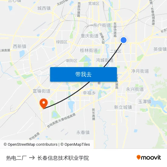 热电二厂 to 长春信息技术职业学院 map