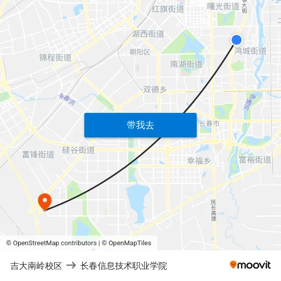 吉大南岭校区 to 长春信息技术职业学院 map