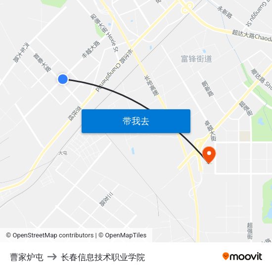 曹家炉屯 to 长春信息技术职业学院 map