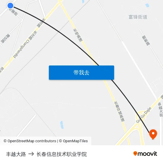丰越大路 to 长春信息技术职业学院 map