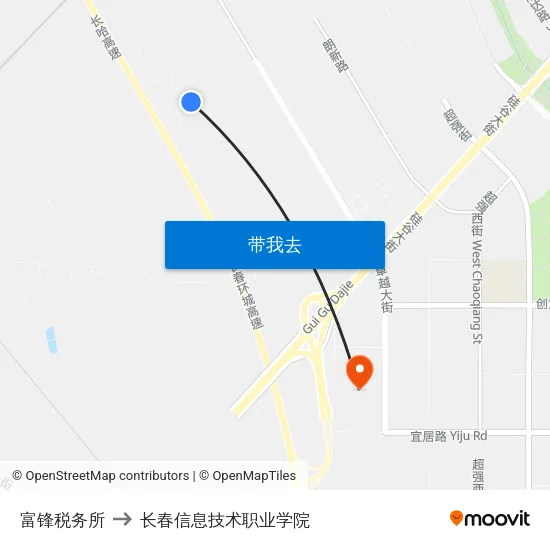 富锋税务所 to 长春信息技术职业学院 map