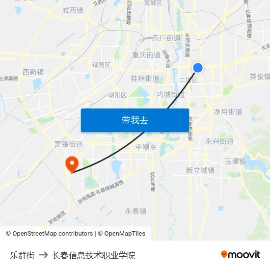 乐群街 to 长春信息技术职业学院 map