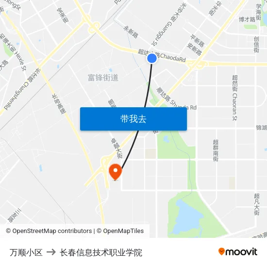 万顺小区 to 长春信息技术职业学院 map