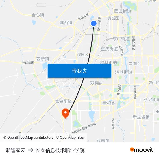 新隆家园 to 长春信息技术职业学院 map