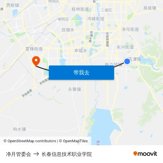 净月管委会 to 长春信息技术职业学院 map