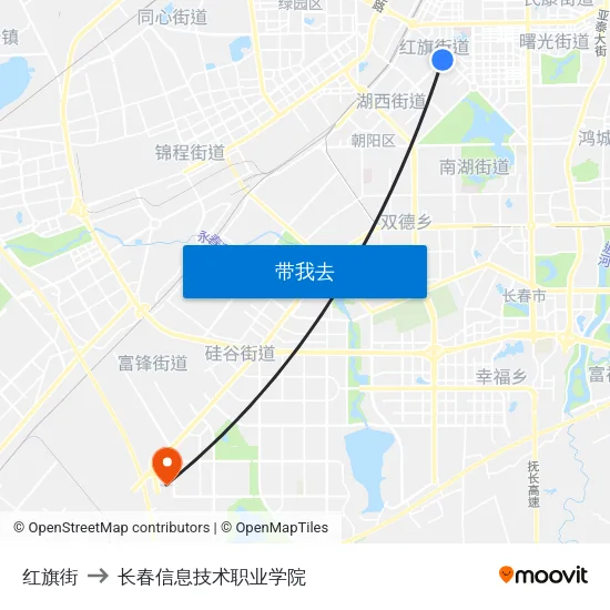 红旗街 to 长春信息技术职业学院 map