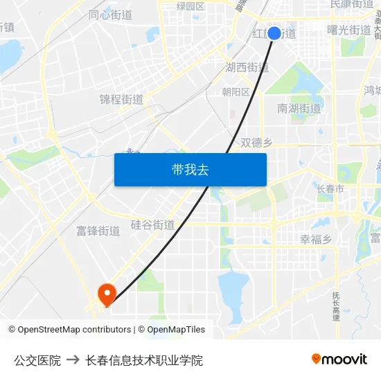 公交医院 to 长春信息技术职业学院 map