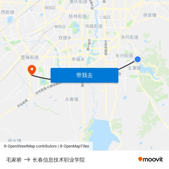 毛家桥 to 长春信息技术职业学院 map