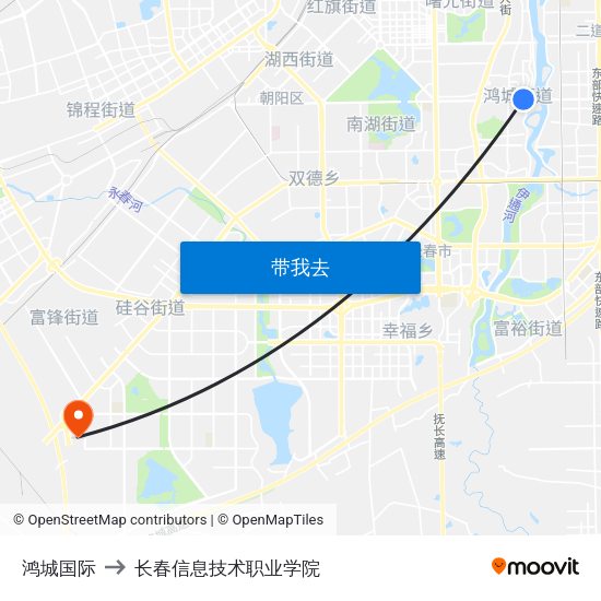 鸿城国际 to 长春信息技术职业学院 map