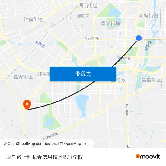 卫星路 to 长春信息技术职业学院 map