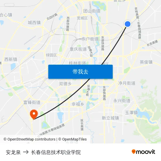 安龙泉 to 长春信息技术职业学院 map