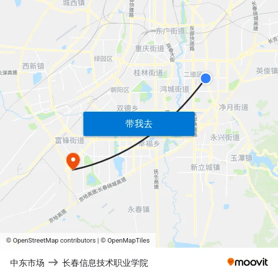 中东市场 to 长春信息技术职业学院 map