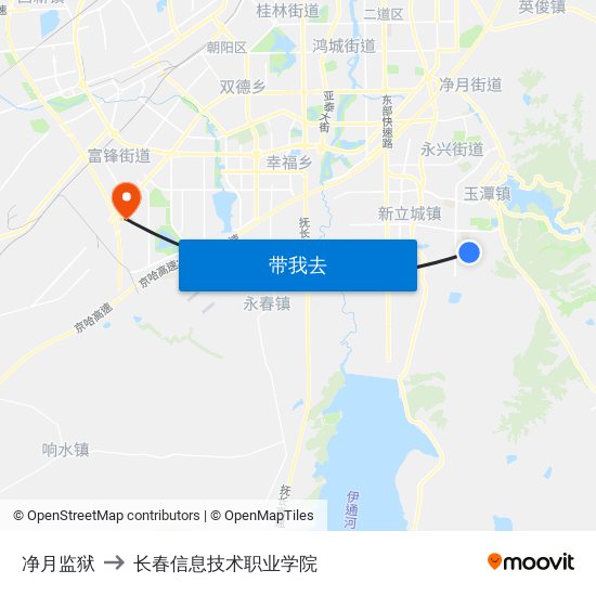 净月监狱 to 长春信息技术职业学院 map