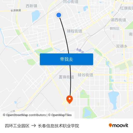 四环工业园区 to 长春信息技术职业学院 map