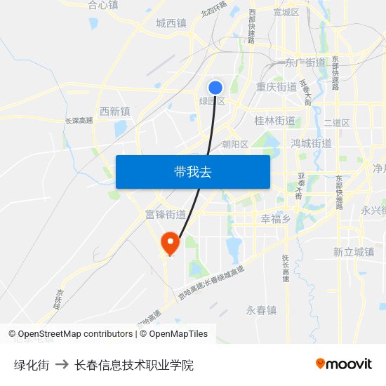 绿化街 to 长春信息技术职业学院 map