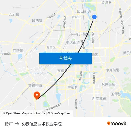 砖厂 to 长春信息技术职业学院 map