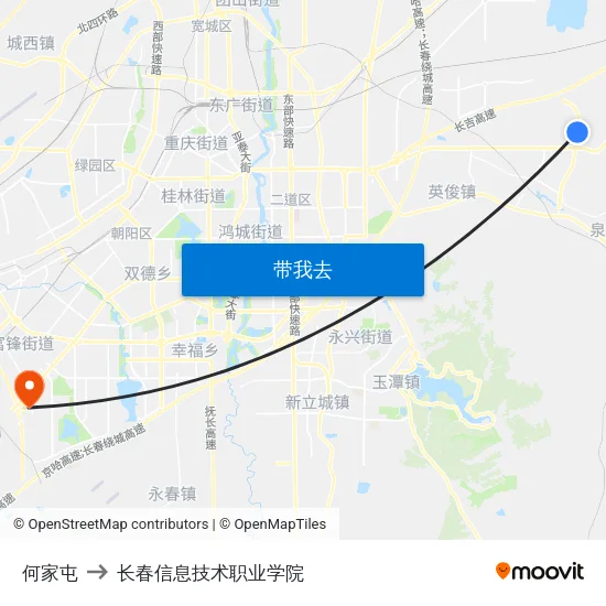 何家屯 to 长春信息技术职业学院 map