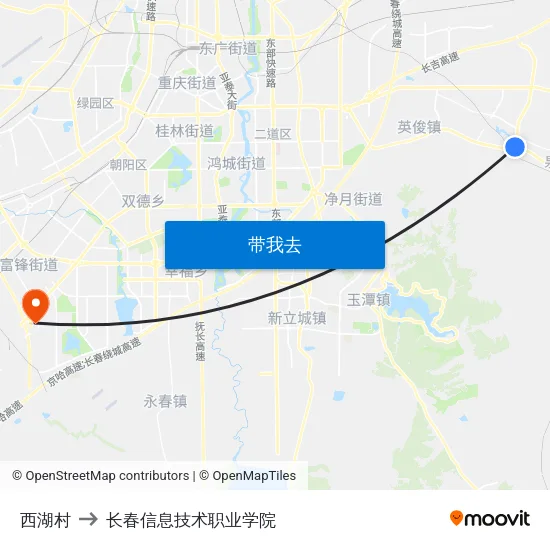 西湖村 to 长春信息技术职业学院 map