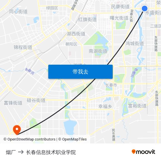 烟厂 to 长春信息技术职业学院 map