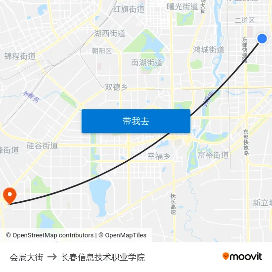 会展大街 to 长春信息技术职业学院 map