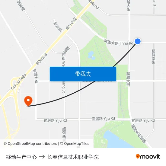 移动生产中心 to 长春信息技术职业学院 map